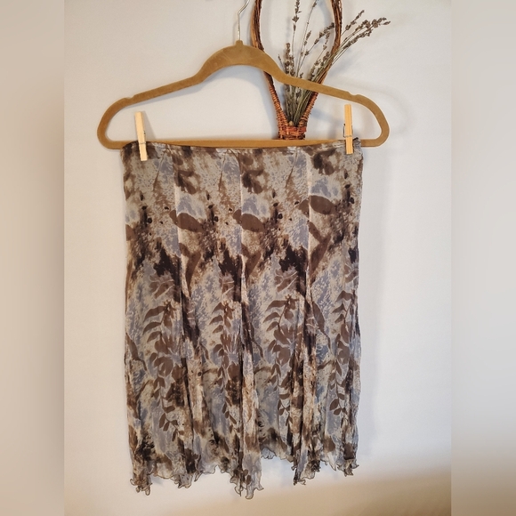 Vintage Blue and Brown Floral 100% Silk Skirt - Picture 1 of 8